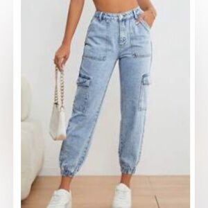 Light Wash Denim Cargo Joggers